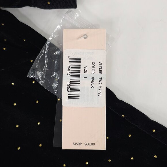 NWT Nanette Lepore Black Velvet Blouse Gold Polka Dots Mockneck Shirt SIZE LARGE - Picture 4 of 16